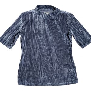 Pilcro Anthropologie Blue Crushed Velvet Mock Neck Top XXS 1/2 Sleeve Velour...